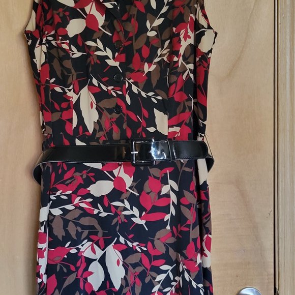 R&K Originals Dress Size 16 Belted Floral Leaf Red Black More Colors - Picture 4 of 9